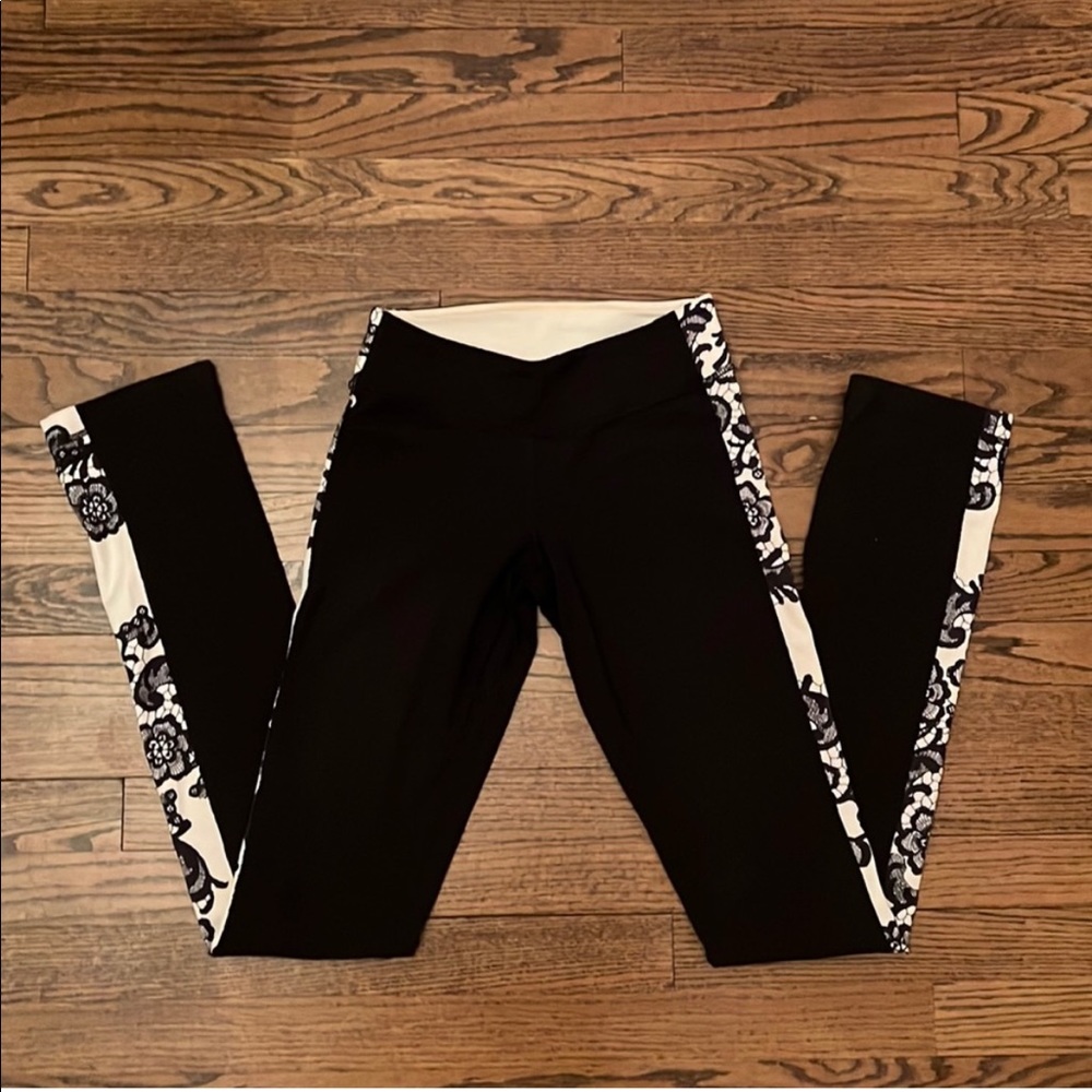 Lulu Lemon Black and White Lace Side Panel Legging